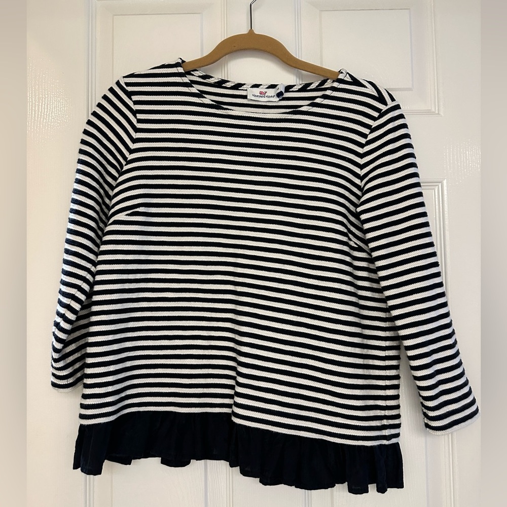 Vineyard Vines Black & White Striped Peplum Top – Size XS